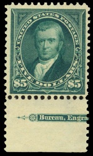 Price of US Stamp Scott Cat. # 278: 1895 US$5.00 Marshall. Daniel Kelleher Auctions, Mar 2014, Sale 650, Lot 2609