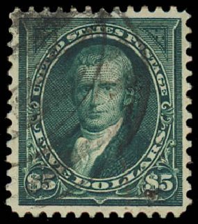 US Stamps Value Scott Catalog # 278 - 1895 US$5.00 Marshall. Daniel Kelleher Auctions, Jul 2011, Sale 625, Lot 870