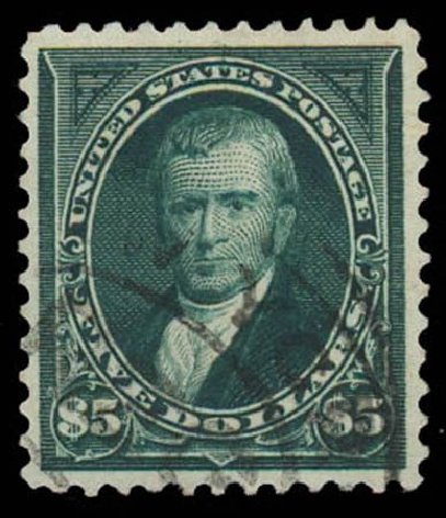 Values of US Stamp Scott Catalogue #278: 1895 US$5.00 Marshall. Daniel Kelleher Auctions, Oct 2011, Sale 626, Lot 270