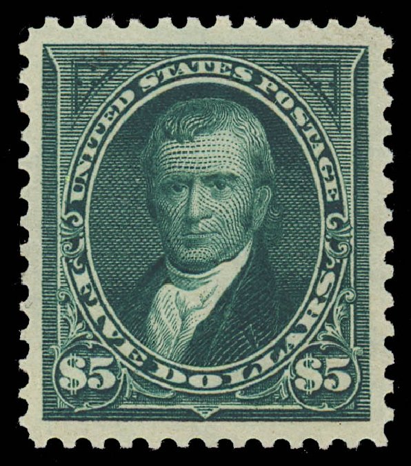 Value of US Stamp Scott Catalogue # 278 - US$5.00 1895 Marshall. Daniel Kelleher Auctions, Apr 2012, Sale 629, Lot 260