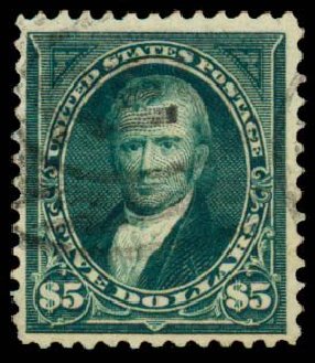 Values of US Stamp Scott Cat. # 278 - 1895 US$5.00 Marshall. Daniel Kelleher Auctions, Sep 2013, Sale 639, Lot 3370
