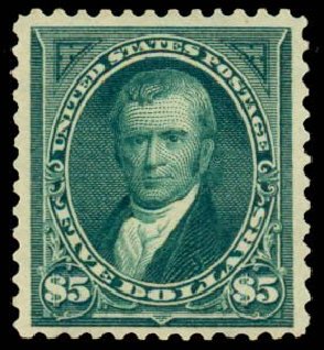 US Stamp Values Scott 278 - 1895 US$5.00 Marshall. Daniel Kelleher Auctions, Dec 2013, Sale 640, Lot 240