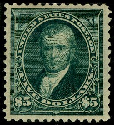 Price of US Stamps Scott Catalogue #278 - US$5.00 1895 Marshall. Matthew Bennett International, May 2008, Sale 327, Lot 241