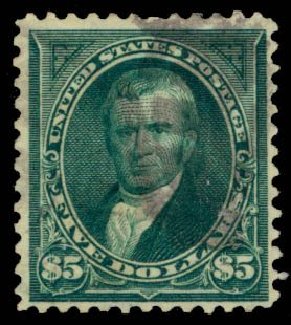 Value of US Stamps Scott Cat. # 278: 1895 US$5.00 Marshall. Daniel Kelleher Auctions, Sep 2013, Sale 639, Lot 3371