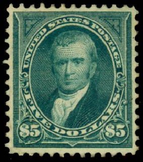 Cost of US Stamps Scott 278 - 1895 US$5.00 Marshall. Daniel Kelleher Auctions, Dec 2013, Sale 640, Lot 241