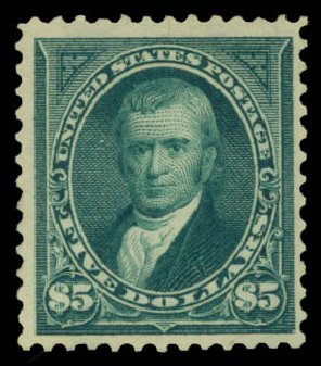 Value of US Stamp Scott Catalog # 278: US$5.00 1895 Marshall. Daniel Kelleher Auctions, May 2015, Sale 669, Lot 2801