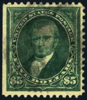 Values of US Stamps Scott Catalogue #278: 1895 US$5.00 Marshall. Harmer-Schau Auction Galleries, Oct 2012, Sale 95, Lot 224