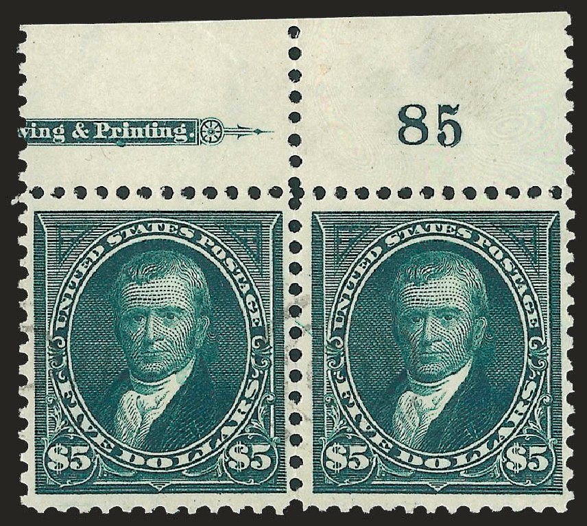 US Stamp Values Scott Cat. 278 - US$5.00 1895 Marshall. Robert Siegel Auction Galleries, Dec 2009, Sale 977, Lot 454