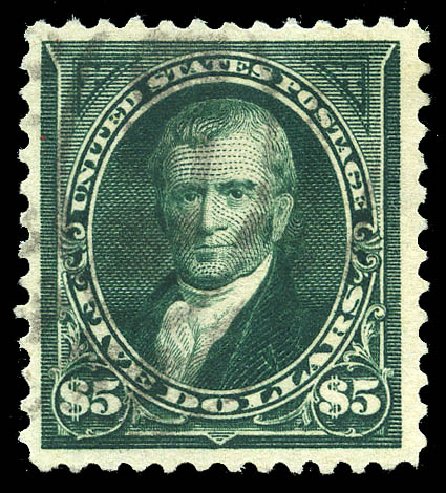 Values of US Stamps Scott Catalogue 278: US$5.00 1895 Marshall. Matthew Bennett International, May 2014, Sale 350, Lot 405