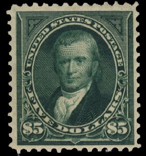 US Stamp Values Scott Cat. #278: 1895 US$5.00 Marshall. Cherrystone Auctions, Mar 2010, Sale 201003, Lot 155