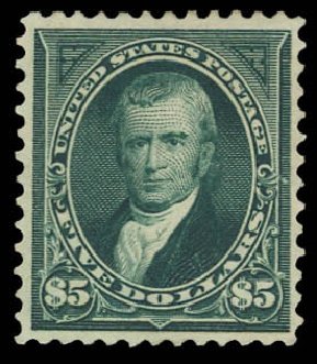 US Stamp Prices Scott Catalog #278: 1895 US$5.00 Marshall. Daniel Kelleher Auctions, Aug 2012, Sale 631, Lot 995