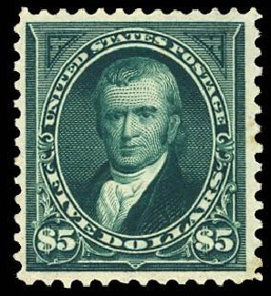 Price of US Stamps Scott Catalog #278 - 1895 US$5.00 Marshall. Daniel Kelleher Auctions, Apr 2013, Sale 636, Lot 225