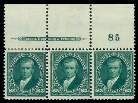 Value of US Stamps Scott Cat. 278 - US$5.00 1895 Marshall. Matthew Bennett International, Jun 2007, Sale 319, Lot 1302