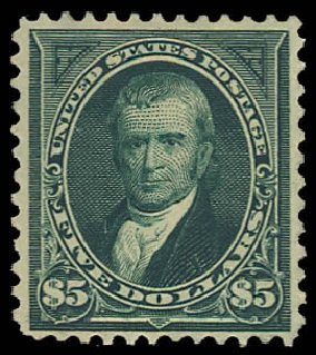 Cost of US Stamp Scott Cat. # 278 - US$5.00 1895 Marshall. Daniel Kelleher Auctions, Oct 2012, Sale 632, Lot 1192