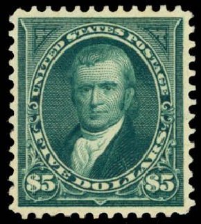 Values of US Stamps Scott Cat. # 278: 1895 US$5.00 Marshall. Daniel Kelleher Auctions, May 2014, Sale 652, Lot 422