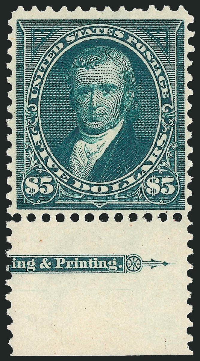 Value of US Stamp Scott Catalogue # 278 - 1895 US$5.00 Marshall. Robert Siegel Auction Galleries, Mar 2011, Sale 1007, Lot 2522