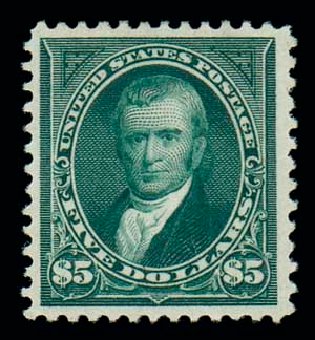 US Stamp Value Scott #278 - 1895 US$5.00 Marshall. Matthew Bennett International, Oct 2007, Sale 320, Lot 523