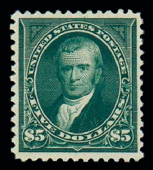Cost of US Stamp Scott Cat. #278: US$5.00 1895 Marshall. Matthew Bennett International, Dec 2007, Sale 325, Lot 1823