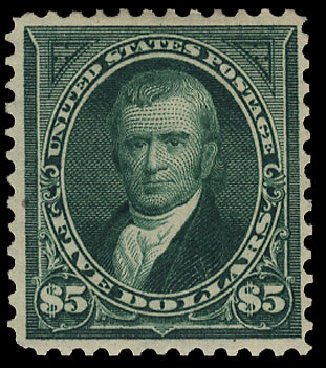 US Stamps Value Scott Catalog #278 - US$5.00 1895 Marshall. Cherrystone Auctions, Apr 2010, Sale 201004, Lot 213