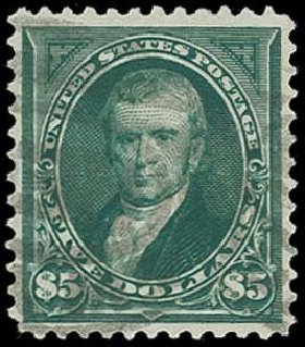 Prices of US Stamps Scott Catalogue #278: 1895 US$5.00 Marshall. H.R. Harmer, Oct 2014, Sale 3006, Lot 1293