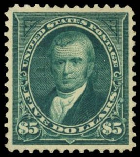 Costs of US Stamp Scott Cat. # 278 - 1895 US$5.00 Marshall. Daniel Kelleher Auctions, May 2014, Sale 653, Lot 2193