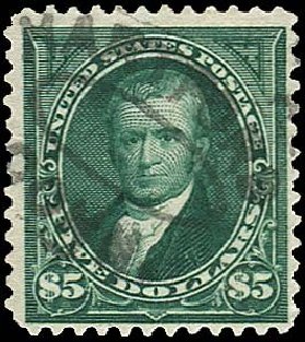 Cost of US Stamps Scott #278 - US$5.00 1895 Marshall. Regency-Superior, Nov 2014, Sale 108, Lot 573