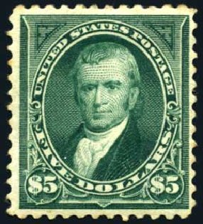 Prices of US Stamps Scott 278: US$5.00 1895 Marshall. Harmer-Schau Auction Galleries, Oct 2008, Sale 79, Lot 156