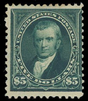 Values of US Stamps Scott # 278: US$5.00 1895 Marshall. Daniel Kelleher Auctions, Aug 2012, Sale 631, Lot 996