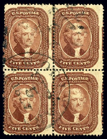 Values of US Stamps Scott Cat. 28 - 1857 5c Jefferson. Matthew Bennett International, Dec 2008, Sale 330, Lot 1467