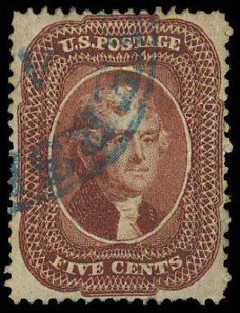 Values of US Stamps Scott Catalogue #28: 5c 1857 Jefferson. Daniel Kelleher Auctions, Jan 2012, Sale 628, Lot 228