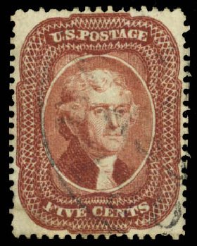 US Stamp Value Scott # 28: 5c 1857 Jefferson. Daniel Kelleher Auctions, Dec 2014, Sale 661, Lot 58