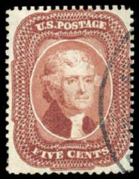 US Stamps Values Scott Catalog # 28 - 5c 1857 Jefferson. Schuyler J. Rumsey Philatelic Auctions, Apr 2015, Sale 60, Lot 1978