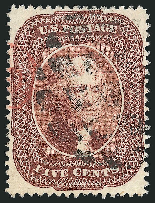 Cost of US Stamps Scott Catalogue 28 - 1857 5c Jefferson. Robert Siegel Auction Galleries, Mar 2013, Sale 1040, Lot 1238