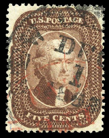 US Stamp Values Scott Cat. #28 - 5c 1857 Jefferson. Matthew Bennett International, Mar 2011, Sale 336, Lot 1129