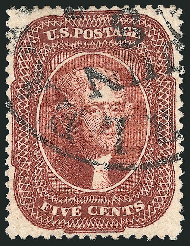 Values of US Stamp Scott Catalog #28: 5c 1857 Jefferson. Robert Siegel Auction Galleries, Oct 2012, Sale 1032, Lot 3079