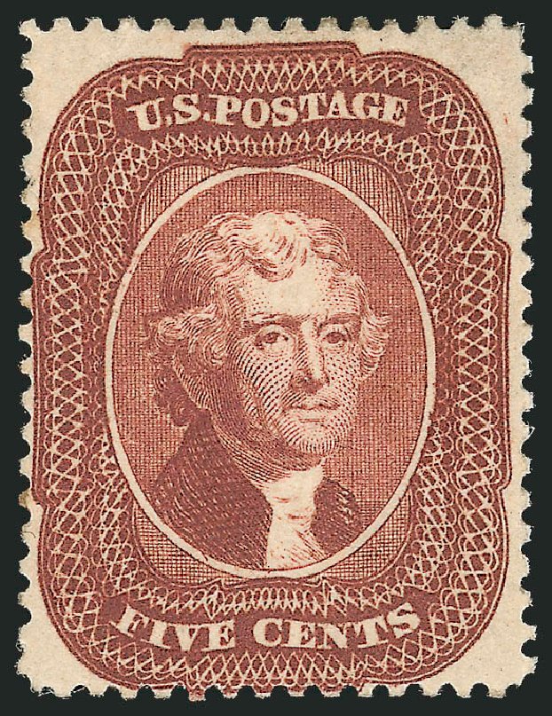 US Stamp Price Scott Catalogue 28: 5c 1857 Jefferson. Robert Siegel Auction Galleries, Nov 2013, Sale 1057, Lot 579