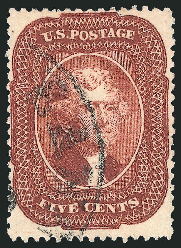 Value of US Stamp Scott Cat. #28: 1857 5c Jefferson. Robert Siegel Auction Galleries, Dec 2014, Sale 1090, Lot 1159