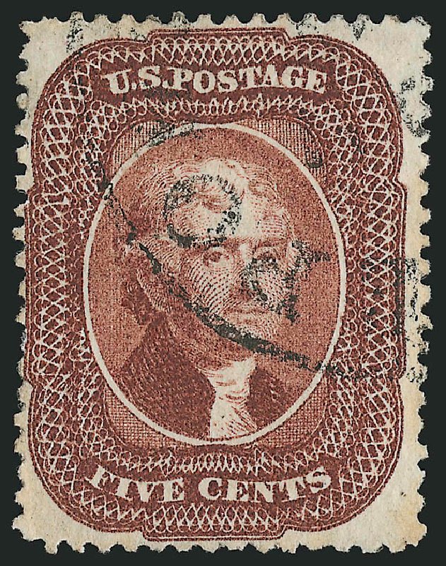 US Stamp Values Scott 28 - 1857 5c Jefferson. Robert Siegel Auction Galleries, Dec 2009, Sale 982, Lot 5129