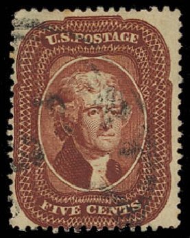 Values of US Stamps Scott Catalogue # 28: 1857 5c Jefferson. Daniel Kelleher Auctions, Aug 2012, Sale 631, Lot 720