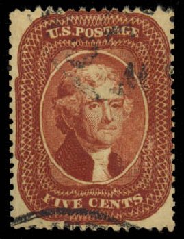 US Stamp Prices Scott Cat. # 28: 1857 5c Jefferson. Daniel Kelleher Auctions, May 2014, Sale 652, Lot 110