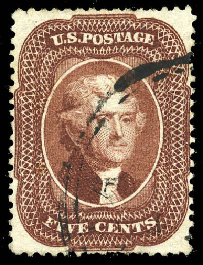 US Stamps Prices Scott #28 - 5c 1857 Jefferson. Matthew Bennett International, May 2014, Sale 350, Lot 61