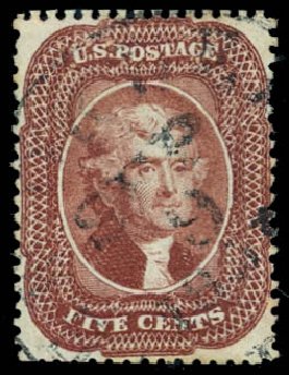 US Stamps Prices Scott Cat. #28: 5c 1857 Jefferson. Daniel Kelleher Auctions, Jul 2011, Sale 625, Lot 691