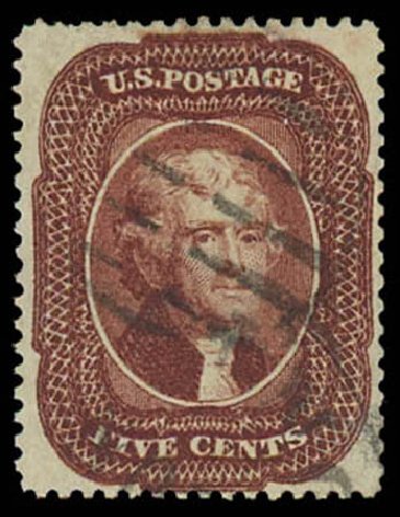 Cost of US Stamps Scott 28 - 5c 1857 Jefferson. Daniel Kelleher Auctions, Oct 2011, Sale 626, Lot 51