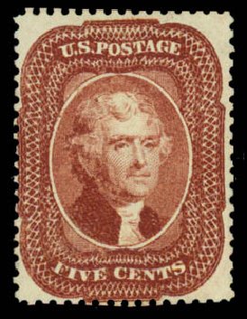 Values of US Stamp Scott 28 - 5c 1857 Jefferson. Daniel Kelleher Auctions, Mar 2014, Sale 650, Lot 2511