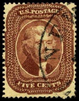 Cost of US Stamps Scott Catalog #28: 5c 1857 Jefferson. Harmer-Schau Auction Galleries, Feb 2012, Sale 92, Lot 824