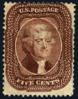 Price of US Stamp Scott Catalogue 28 - 1857 5c Jefferson. Harmer-Schau Auction Galleries, May 2013, Sale 97, Lot 324