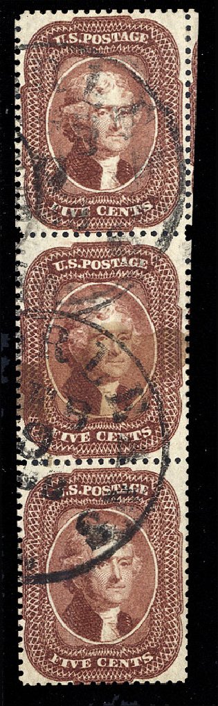 US Stamp Values Scott Cat. # 28: 1857 5c Jefferson. Cherrystone Auctions, Mar 2009, Sale 200903, Lot 45