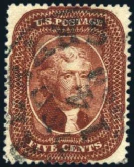 US Stamp Prices Scott 28: 1857 5c Jefferson. Harmer-Schau Auction Galleries, Feb 2010, Sale 84, Lot 1305