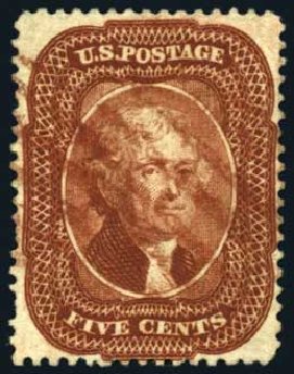 Costs of US Stamp Scott Catalog # 28 - 5c 1857 Jefferson. Harmer-Schau Auction Galleries, Oct 2008, Sale 79, Lot 42