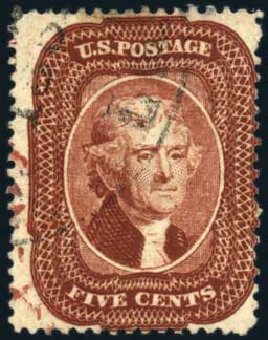 Costs of US Stamps Scott 28: 1857 5c Jefferson. Harmer-Schau Auction Galleries, Oct 2009, Sale 83, Lot 322